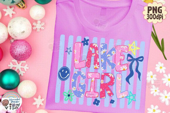 Lake Girl Preppy Stripes Summer Flower for Brand Graphics