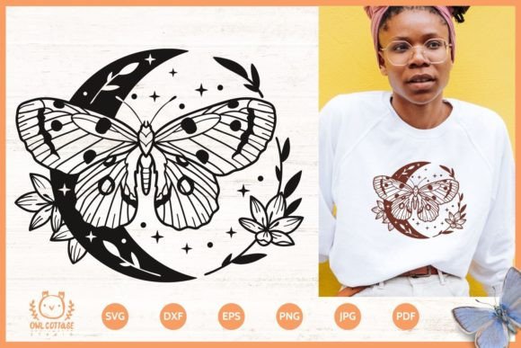 Moon Butterfly Graphics for T‑Shirt Designs & Branding