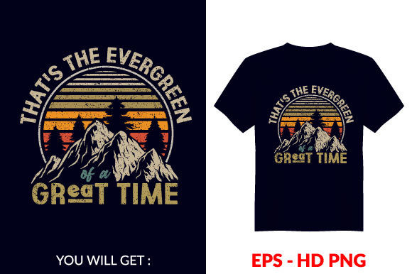 Vintage Evergreen T-shirt Design: Graphics for Print Templates